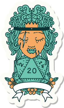 Bir insan tarafından çizilmiş doğal 20 zarlı yarı ork barbar bir karakterin çıkartması.