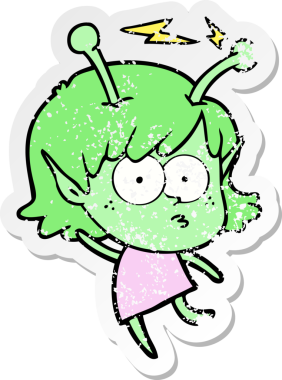 Bir insan tarafından çizilmiş uzaylı bir kızın sıkıntılı çıkartması.