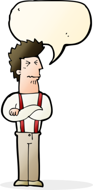 Bir insan tarafından çizilmiş konuşma baloncuğuyla rahatsız bir adam.