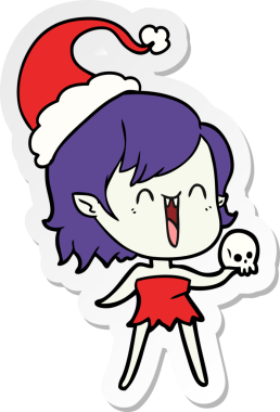 Bir insan tarafından çizilmiş Noel Baba şapkası takan mutlu bir vampir kızın çizdiği el yazısı.