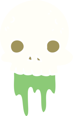 Düz renkli karikatür. Bir insan tarafından çizilmiş ürkütücü cadılar bayramı kafatası.