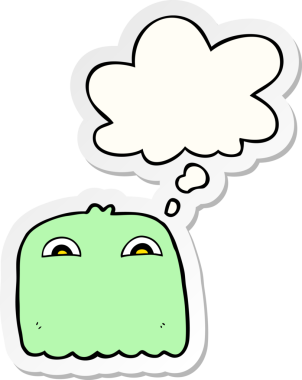 İnsan tarafından çizilmiş bir çıkartma olarak düşünce baloncuğu olan çizgi film hayaleti.