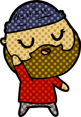 Bir insan tarafından çizilmiş sakallı sevimli bir çizgi film adamı.