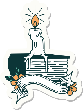 Dövme stili mum çıkartması. Bir insan tarafından çizilmiş kitap üzerinde eriyor.