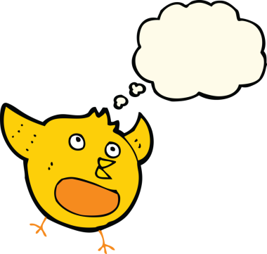 Bir insan tarafından çizilmiş düşünce baloncuklu mutlu kuş.