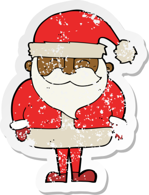 Bir insanın çizdiği Noel Baba çizgi filminin gerilimli retro çıkartması.