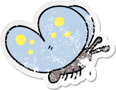 Bir insan tarafından çizilmiş garip bir el çizilmiş kelebeğin sıkıntılı çıkartması.