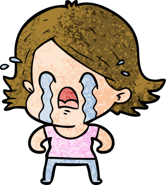 Bir insan tarafından çizilmiş ağlayan çizgi film kadını.