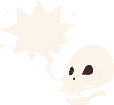 bir insan tarafından çizilmiş, konuşma baloncuklu bir kafatası.