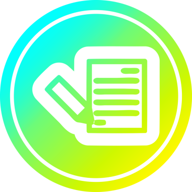 belge ve kalem dairesel simgesi bir insan tarafından serin gradyan bitiş çizilmiş