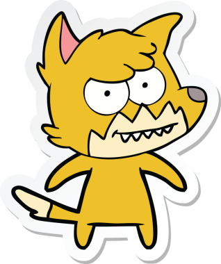 Bir insan tarafından çizilmiş sırıtan tilki çizgi filminin çıkartması