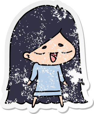 Bir insan tarafından çizilmiş uzun saçlı tatlı kawaii 'nin serbest çizilmiş bir çıkartması.