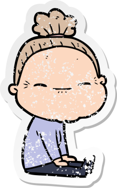 Bir insan tarafından çizilmiş barışçıl yaşlı bir kadının sıkıntılı çıkartması.