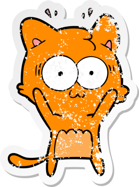 Bir karikatür çıkartması bir insan tarafından çizilmiş kediye şaşırttı.