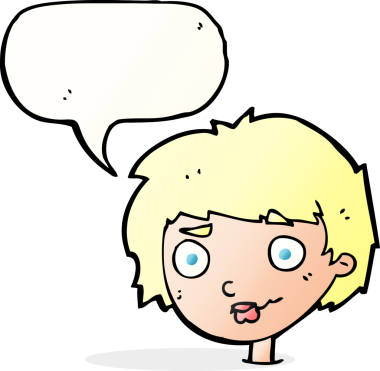 Bir insan tarafından çizilmiş konuşma balonu olan kafası karışık bir kadın çizgi filmi.