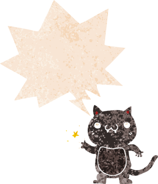 Çizgi film kedisi, insan tarafından çizilmiş grunge ile konuşma baloncuğuyla tırmalanıyor.