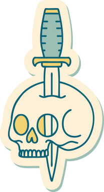 Bir insan tarafından çizilmiş bir kafatasının geleneksel stiliyle dövme çıkartması.