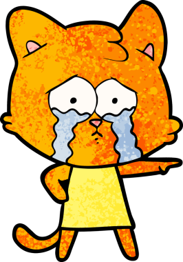 Bir insan tarafından çizilmiş ağlayan kedi çizgi filmi.