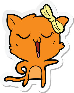 Bir insan tarafından çizilmiş çizgi film kedisinin çıkartması.