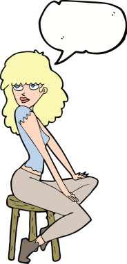 Bir insan tarafından çizilmiş bir konuşma balonuyla vuruşan karikatür kadın.