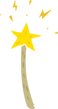 Bir insan tarafından çizilmiş düz renkli çizgi film sihirli değneği