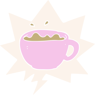 bir insan tarafından çizilmiş, konuşma baloncuklu çizgi film kahve fincanı.