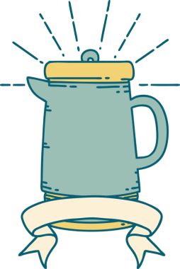 Bir insan tarafından çizilmiş dövme stili kahve demliği.