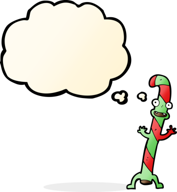 Bir insan tarafından çizilmiş düşünce balonlu Noel şekerleri.