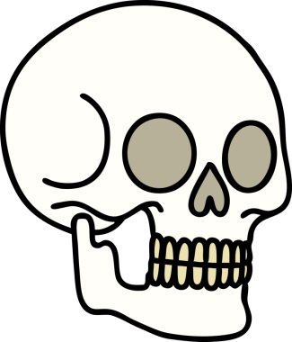 Bir insan tarafından çizilmiş geleneksel bir kafatası dövmesi.