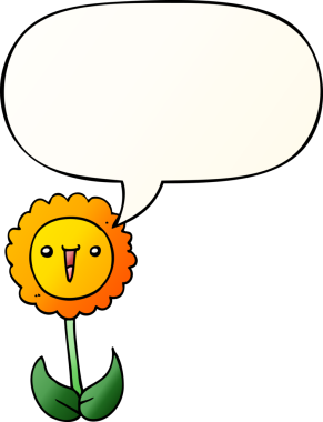 bir insan tarafından çizilmiş yumuşak eğimli konuşma baloncuklu karikatür çiçeği