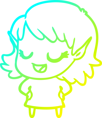 Bir insan tarafından çizilmiş mutlu bir elf kızı çizimi.