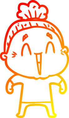 Bir insan tarafından çizilmiş mutlu, yaşlı bir kadının sıcak çizgi çizimi.