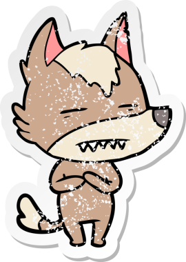 Bir insan tarafından çizilmiş dişleri gösteren bir karikatür kurdunun sıkıntılı çıkartması.