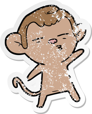 Bir insan tarafından çizilmiş şüpheli bir maymunun sıkıntılı çıkartması.