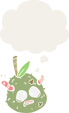 insan tarafından çizilmiş düşünce baloncuklu eski armut çizgi filmi.