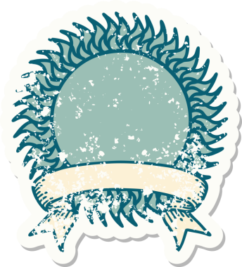 Bir insan tarafından çizilmiş güneşin bayrağı olan eski bir etiket