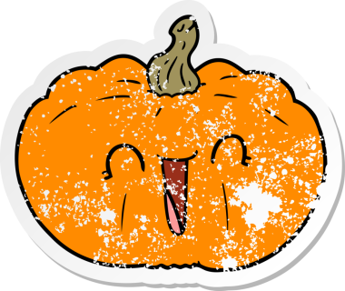 Bir insan tarafından çizilmiş karikatür balkabağı etiketi.