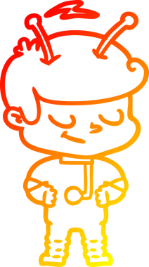 Bir insan tarafından çizilmiş dost canlısı bir uzay adamının sıcak çizgi çizimi