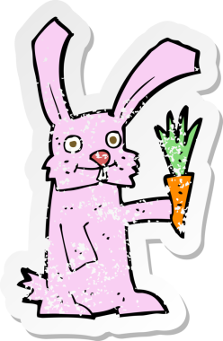 Bir insan tarafından çizilmiş havuçlu karikatür tavşanı.