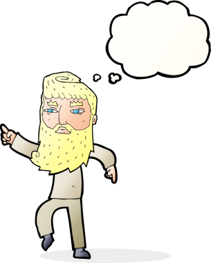 Çizgi film sakallı adam bir insan tarafından çizilmiş düşünce balonuyla yolu gösteriyor.