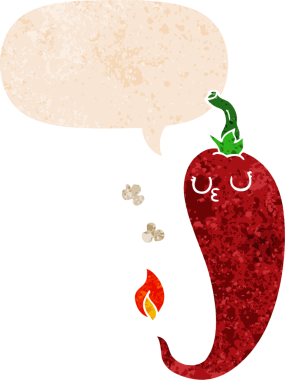 çizgi film sıcak biber ile konuşma balonu grunge sıkıntı retro dokuma tarzı bir insan tarafından çizilmiş