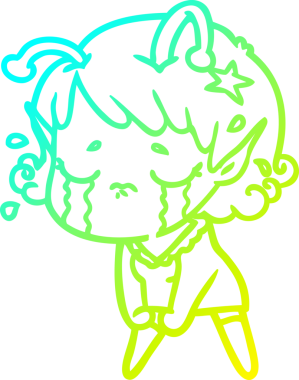 Bir insan tarafından çizilmiş ağlayan uzaylı kız çizgi filmi.