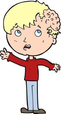 Bir insan tarafından çizilmiş kafasında büyüme olan çizgi film çocuğu.