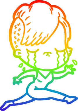 Gökkuşağı gradyan çizgisi bir insan tarafından çizilmiş ağlayan bir kız çizimi