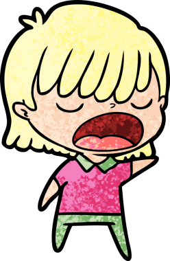 Çizgi filmdeki kadın bir insan tarafından yüksek sesle çizilmiş.