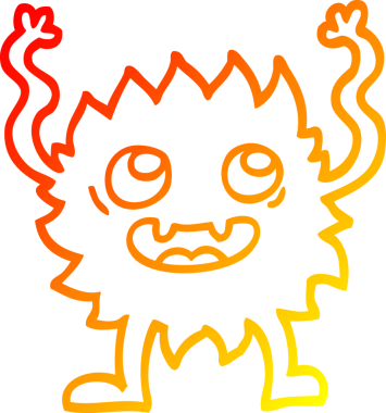 Bir insan tarafından çizilmiş komik, tüylü bir canavarın sıcak çizgi çizimi