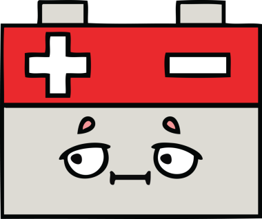 Bir insan tarafından çizilmiş bir araba aküsünün sevimli karikatürü.