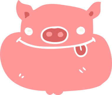 Bir insan tarafından çizilmiş düz renkli çizgi film mutlu domuz yüzü.