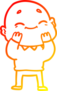 Bir insan tarafından çizilmiş mutlu, kel bir adamın sıcak çizgi çizimi.