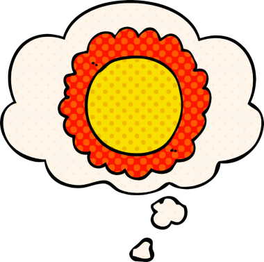 Bir insan tarafından çizilmiş, düşünce baloncuklu çizgi film çiçeği.